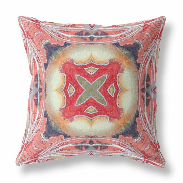 Palacedesigns 18 in. Geo Tribal Indoor & Outdoor Throw Pillow Pink Peach & Red PA3099027